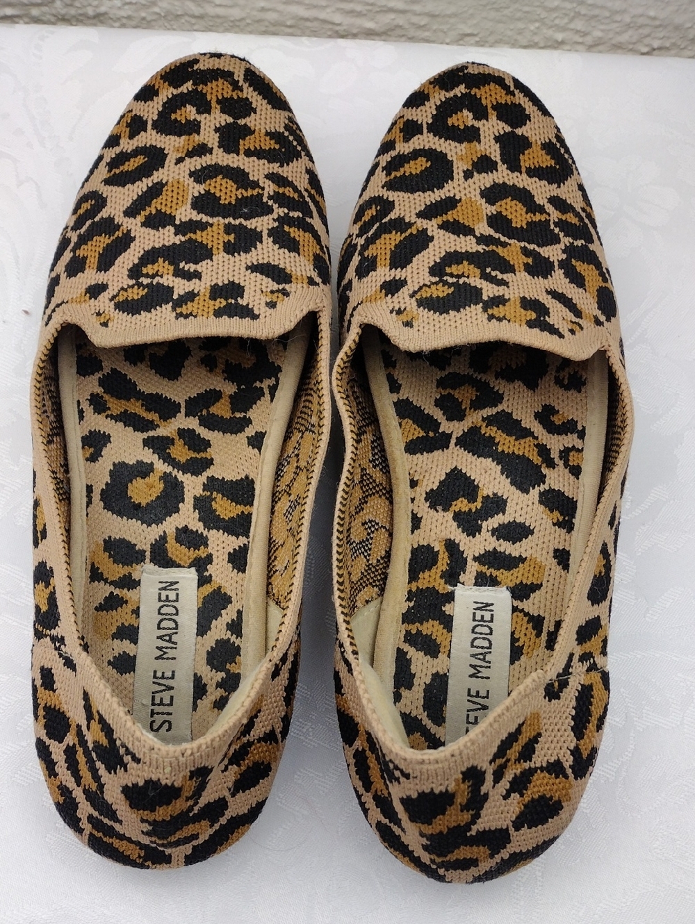 Steve Madden Tan Classic Leopard Print Fabric Upper Almond Toe Slip On Flat Shoe - Picture 6 of 16